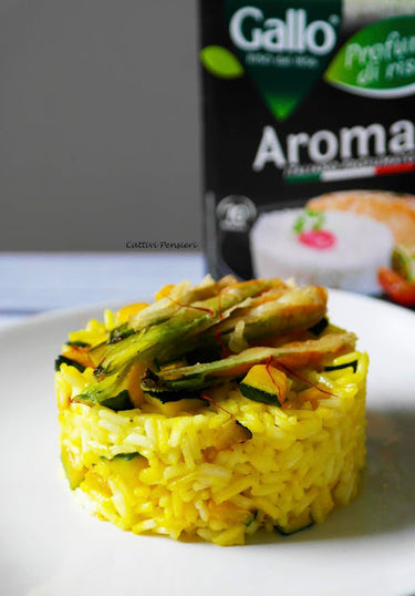 foto ricetta RISO CON ZUCCHINE ALLO ZAFFERANO E FIORI DI ZUCCA IN PASTELLA LEGGERA 