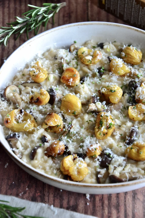 Risotto alle castagne, rosmarino e funghi 