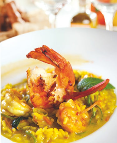 RISOTTO AUX FLEURS DE COURGETTE ET QUEUES DE LANGOUSTINES 