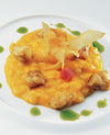 foto ricetta Risotto mantecato alla crema di carote con pesci speziati e olio di prezzemolo 