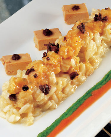 foto ricetta Riso con baccalà, olive taggiasche e cubetti di fegato d'anatra 