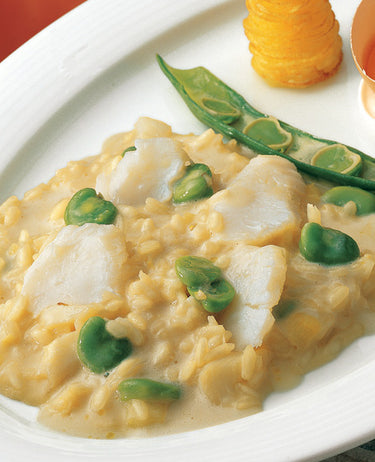 foto ricetta Risotto con baccalà, fave, patate e tuorlo d'uovo 