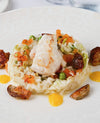 foto ricetta Riso in fricassea di pesce castagna con bacelli di piselli e fegato di pescatrice 