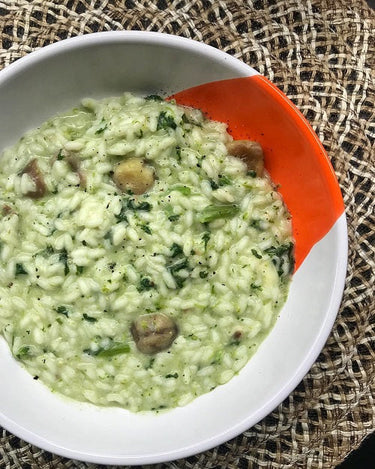 Risotto con cime di rapa, pannerone e castagne 