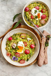 Erbsen-Minze-Risotto mit glasierten Radieschen und pochiertem Ei 