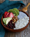 GACHAS DE ARROZ CON LECHE DE ALMENDRAS, CHÍA Y FRUTA FRESCA 